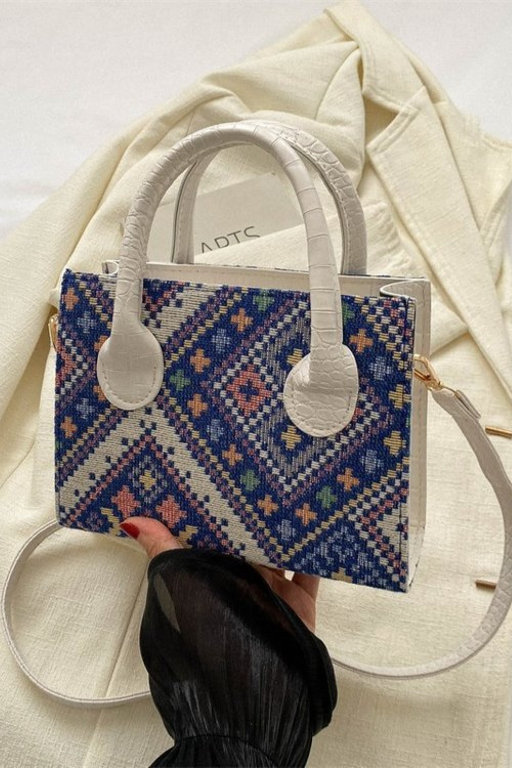 Geometric Leather Strap Handbag.