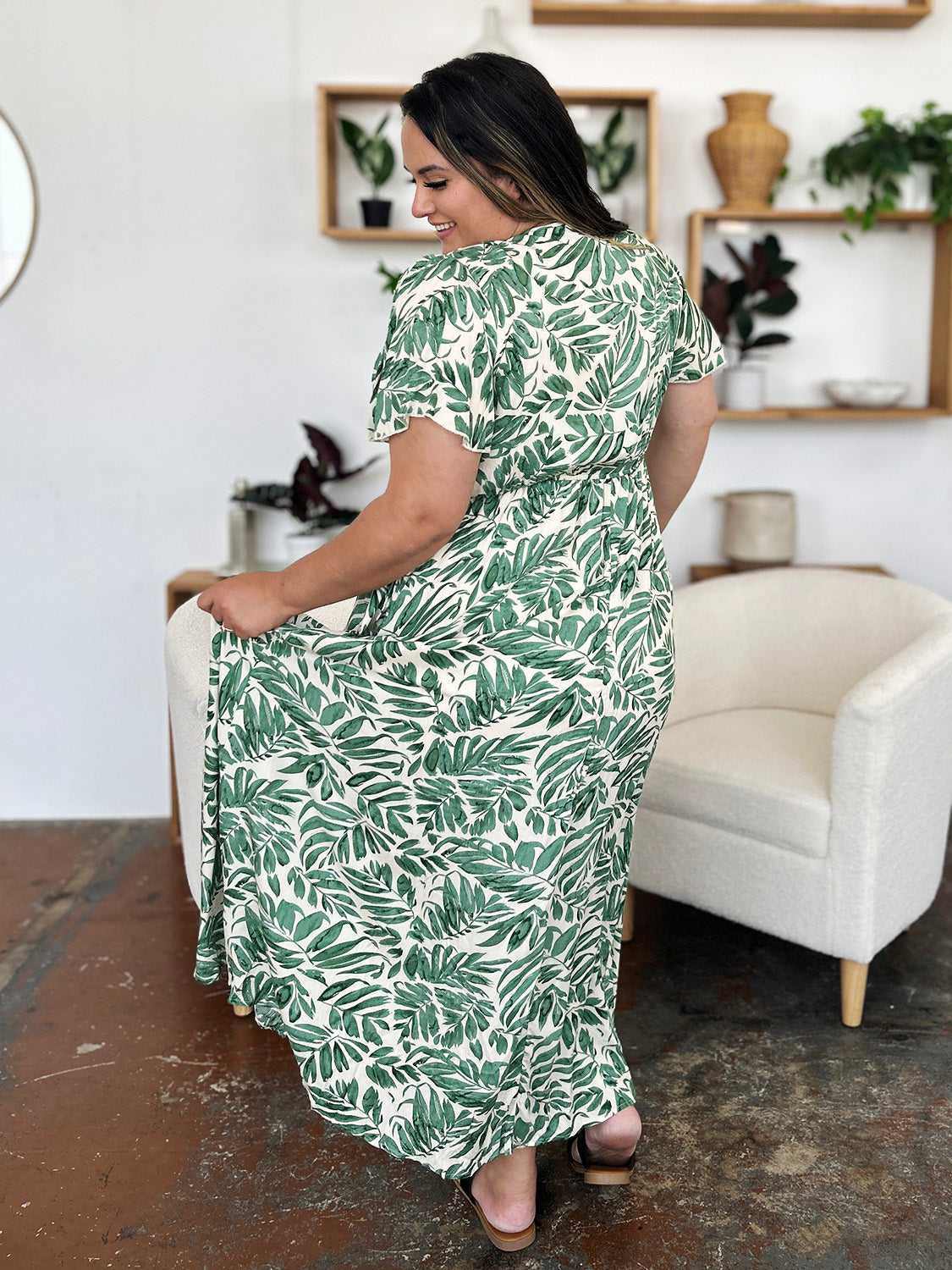 Serenity Full Size Printed Drawstring Short Sleeve Dress.
