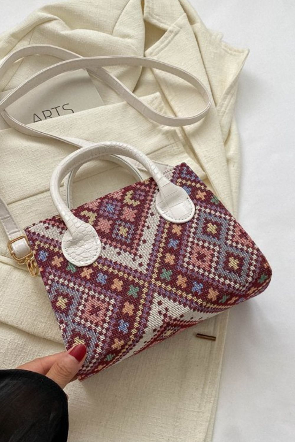 Geometric Leather Strap Handbag.