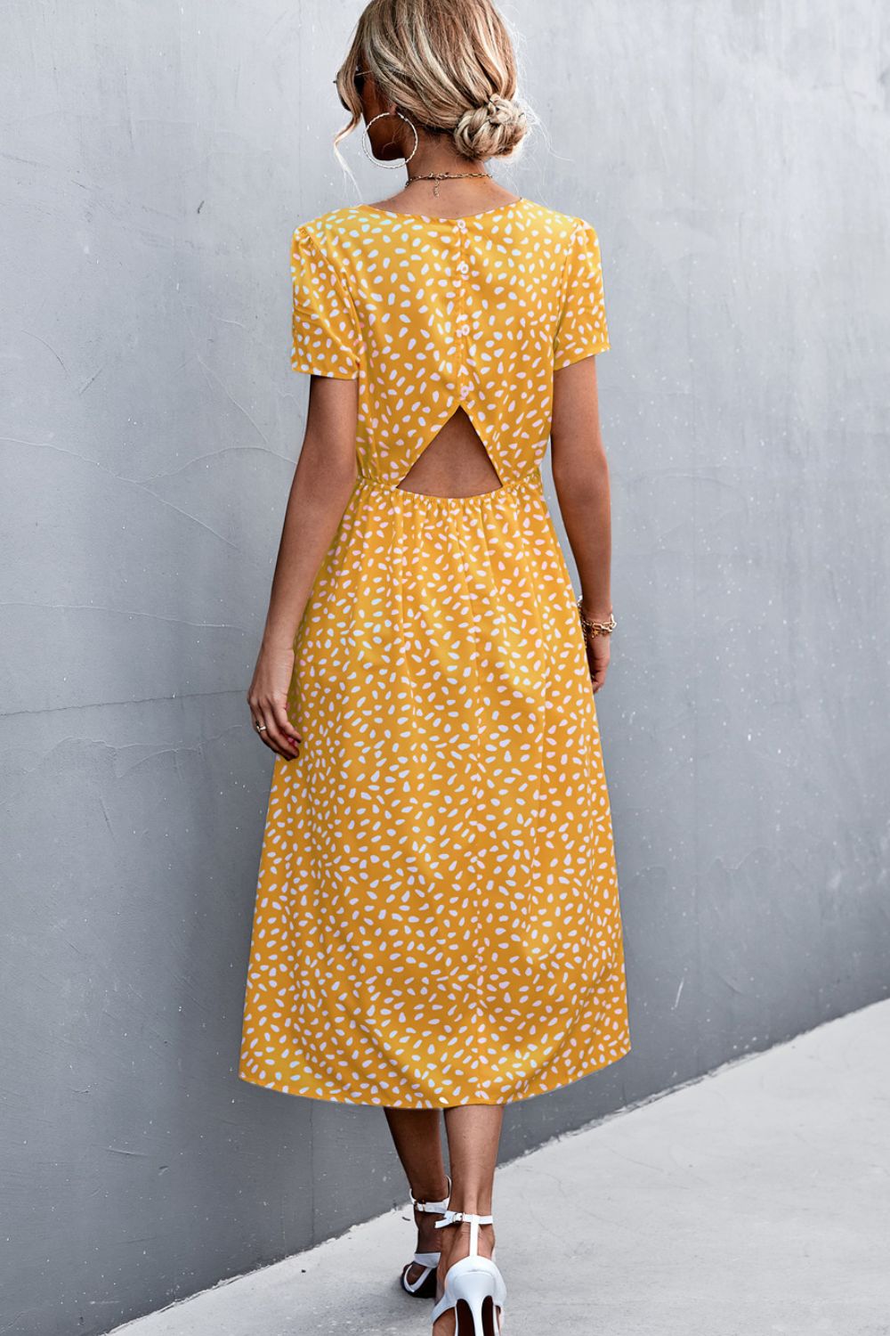 printed slit cutout midi dress (belt not included)