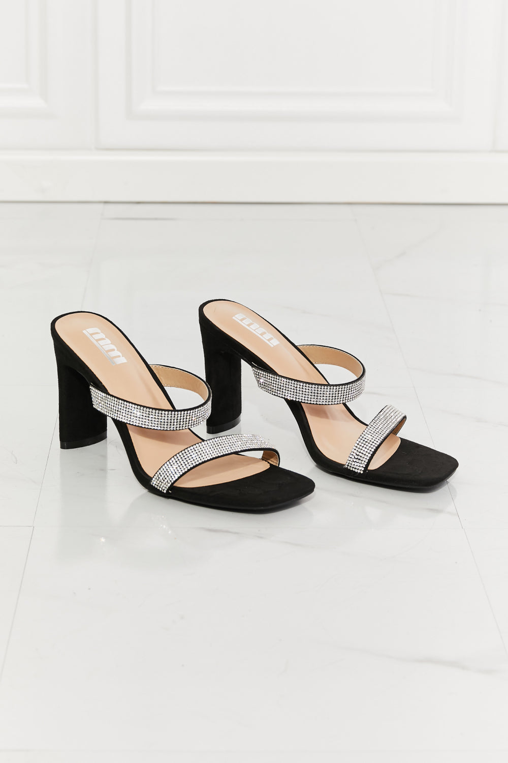 Leave a Little Sparkle Rhinestone Black Block Heel Sandals