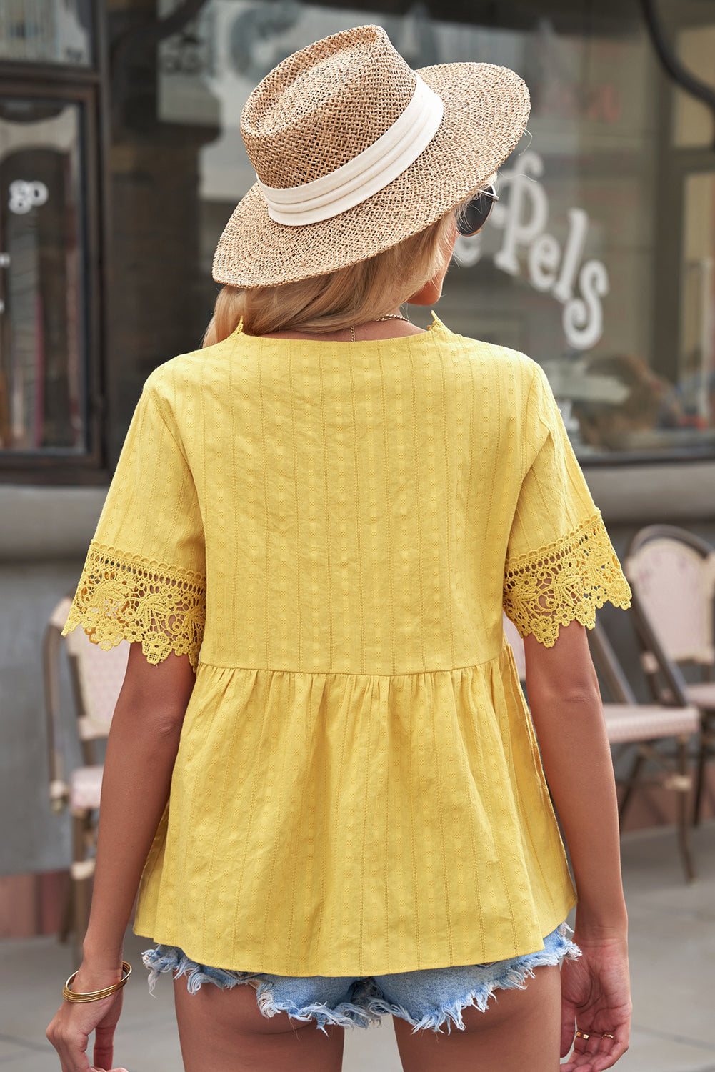 spliced lace peplum top