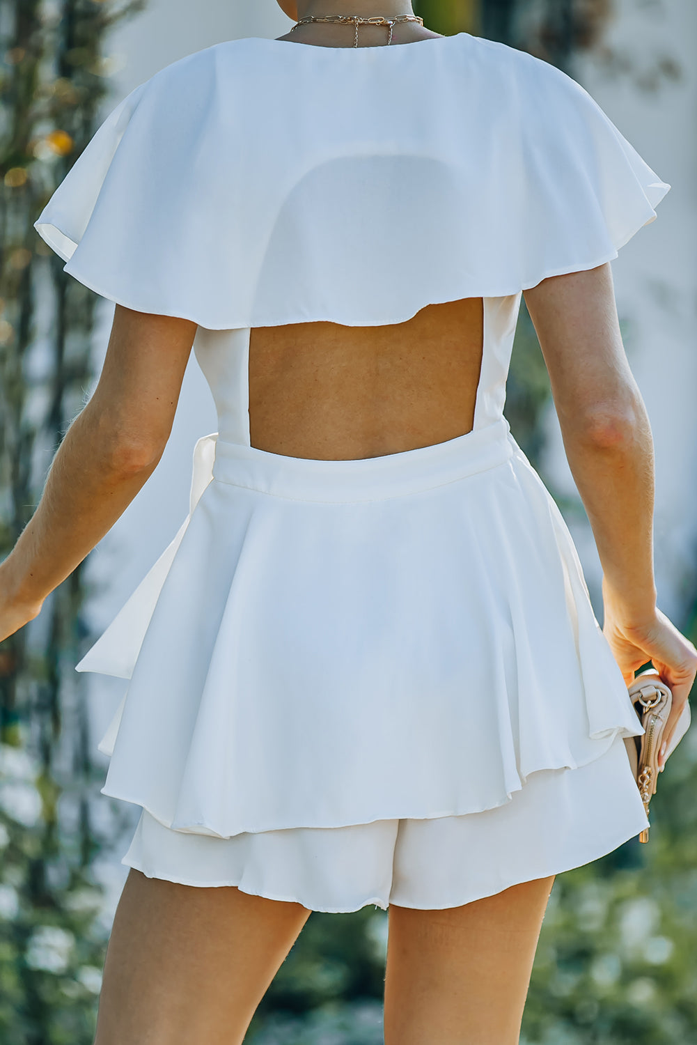 tie-waist surplice layered romper