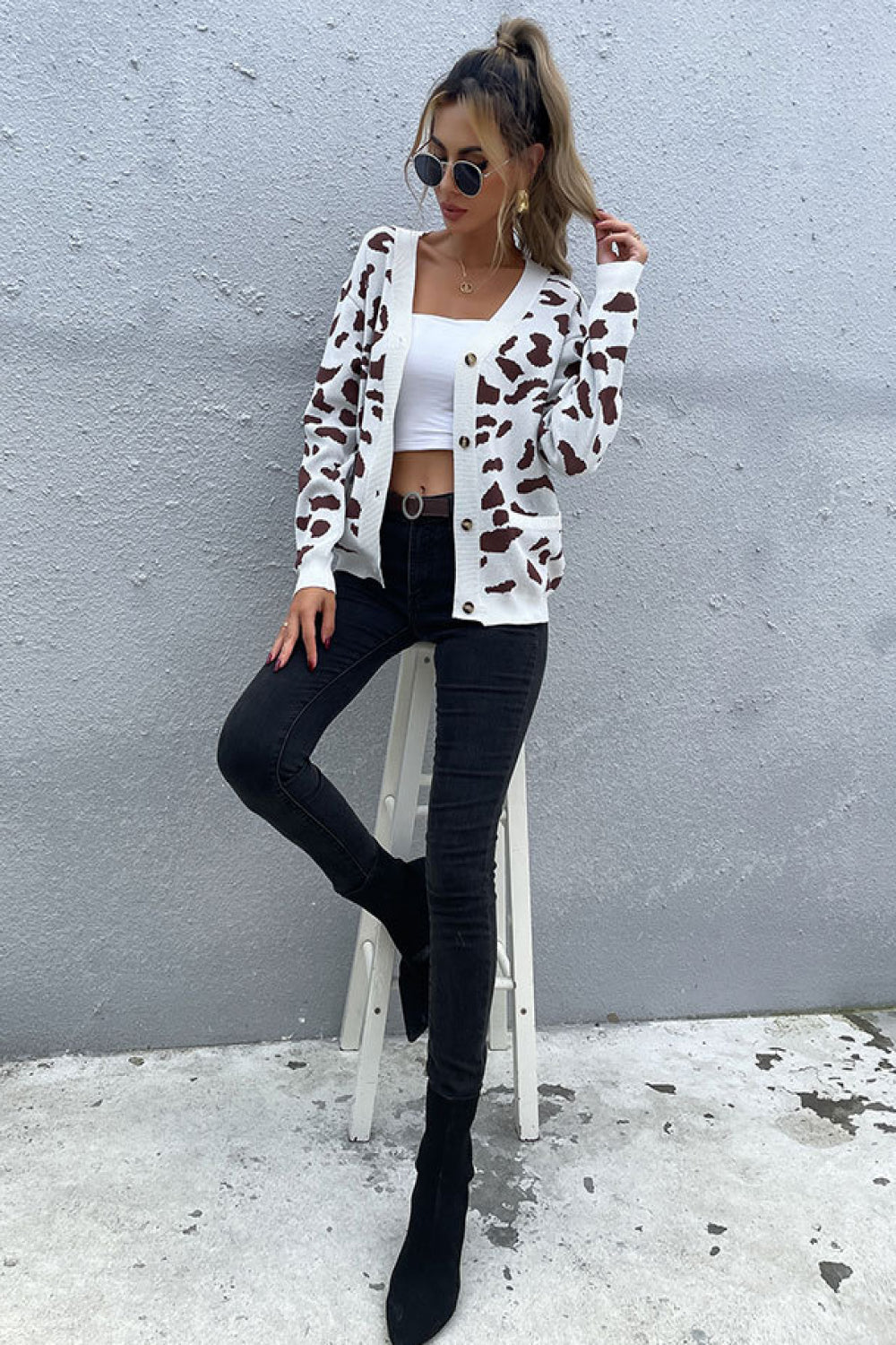 Animal Print Button Front Cardigan