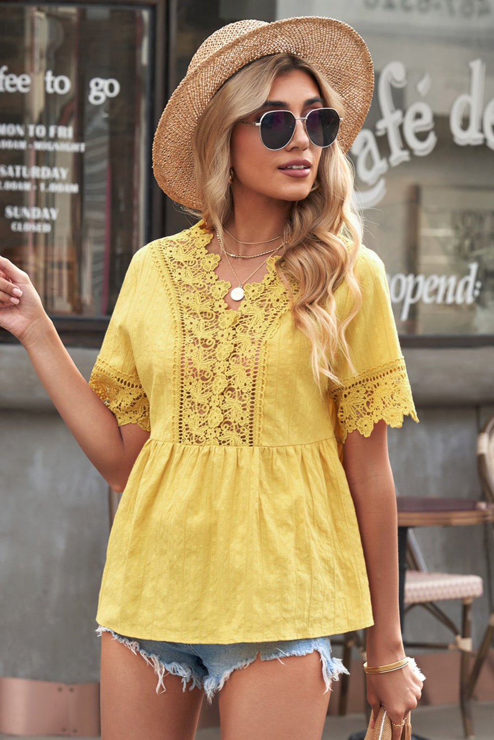 spliced lace peplum top