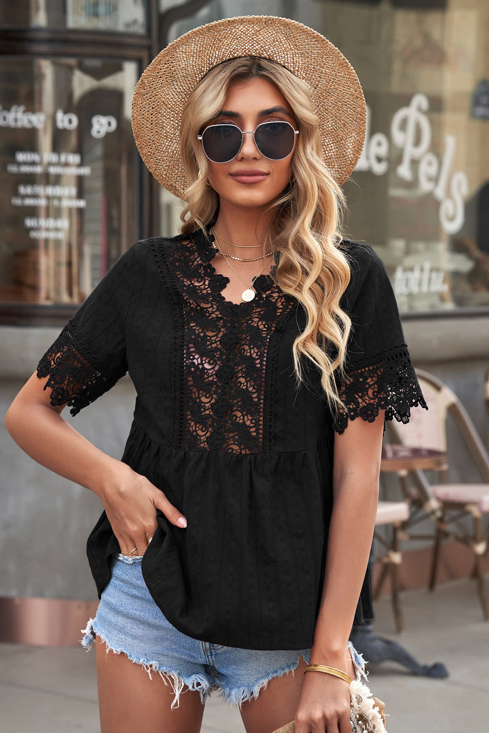 spliced lace peplum top