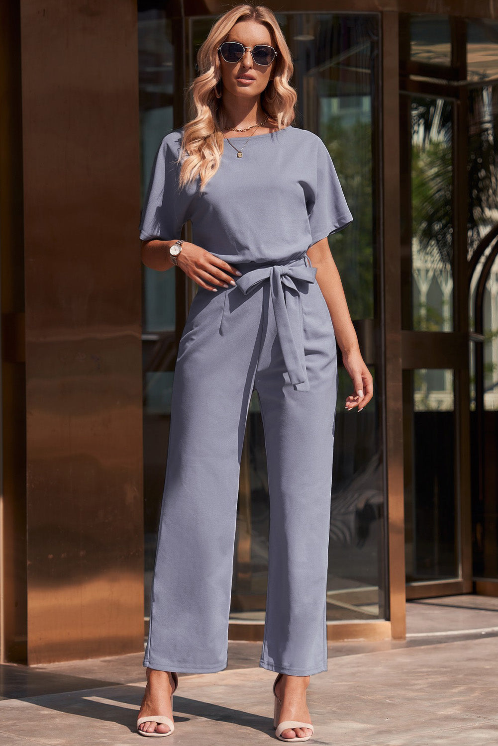 Full-Size Tie Waist Straight Leg Jumpsuit