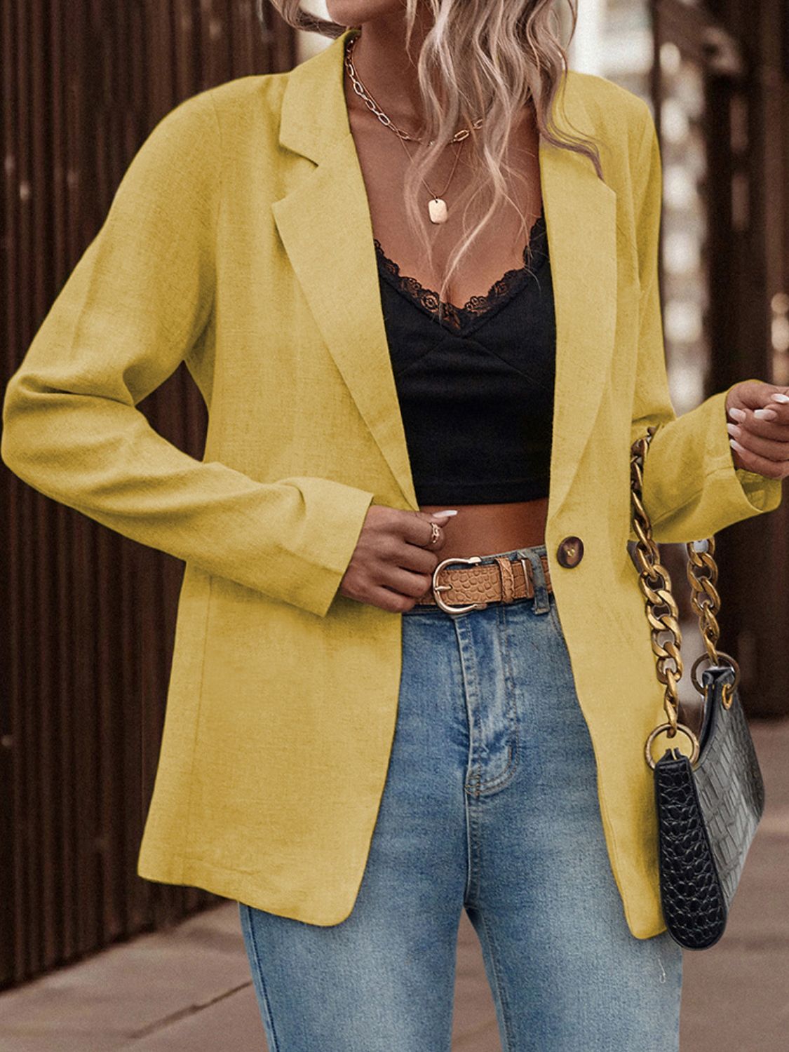 Single-Button Long-Sleeve Blazer