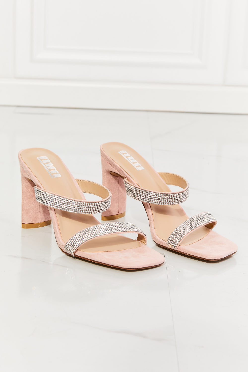 Leave a Little Sparkle Rhinestone Pink Block Heel Sandals