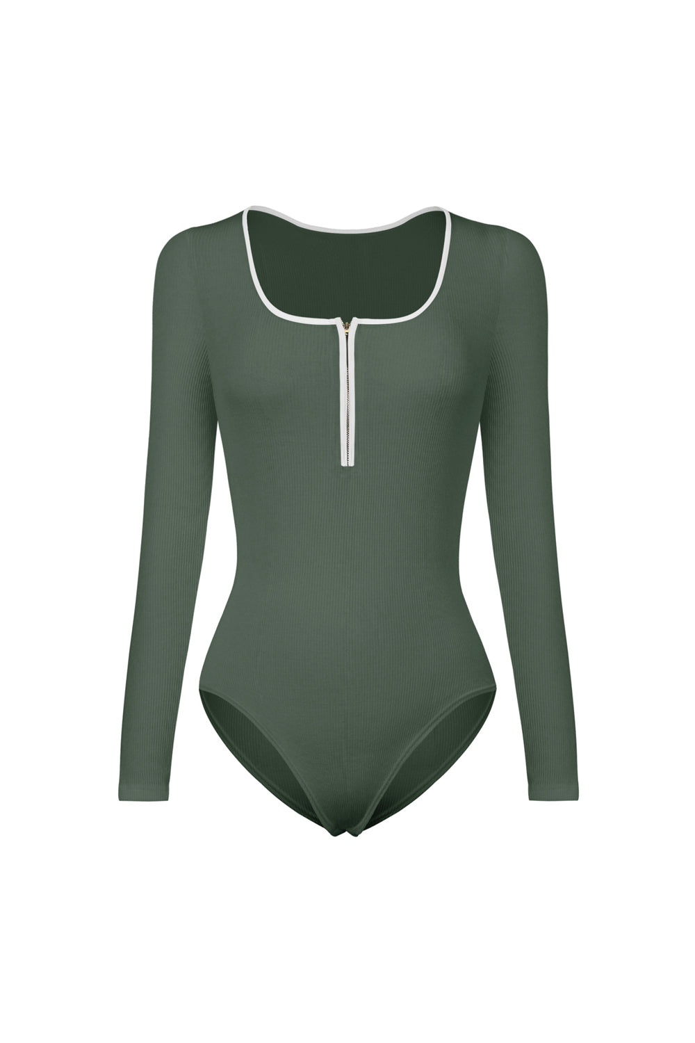 Contrast Trim Ribbed Long-Sleeve Bodysuit