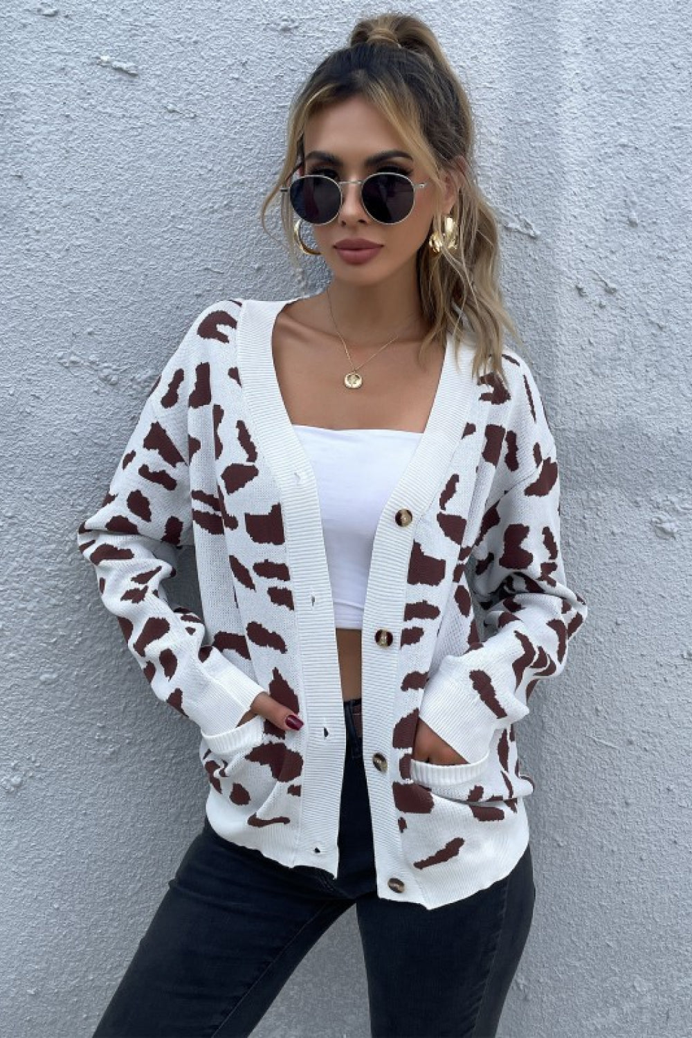 Animal Print Button Front Cardigan