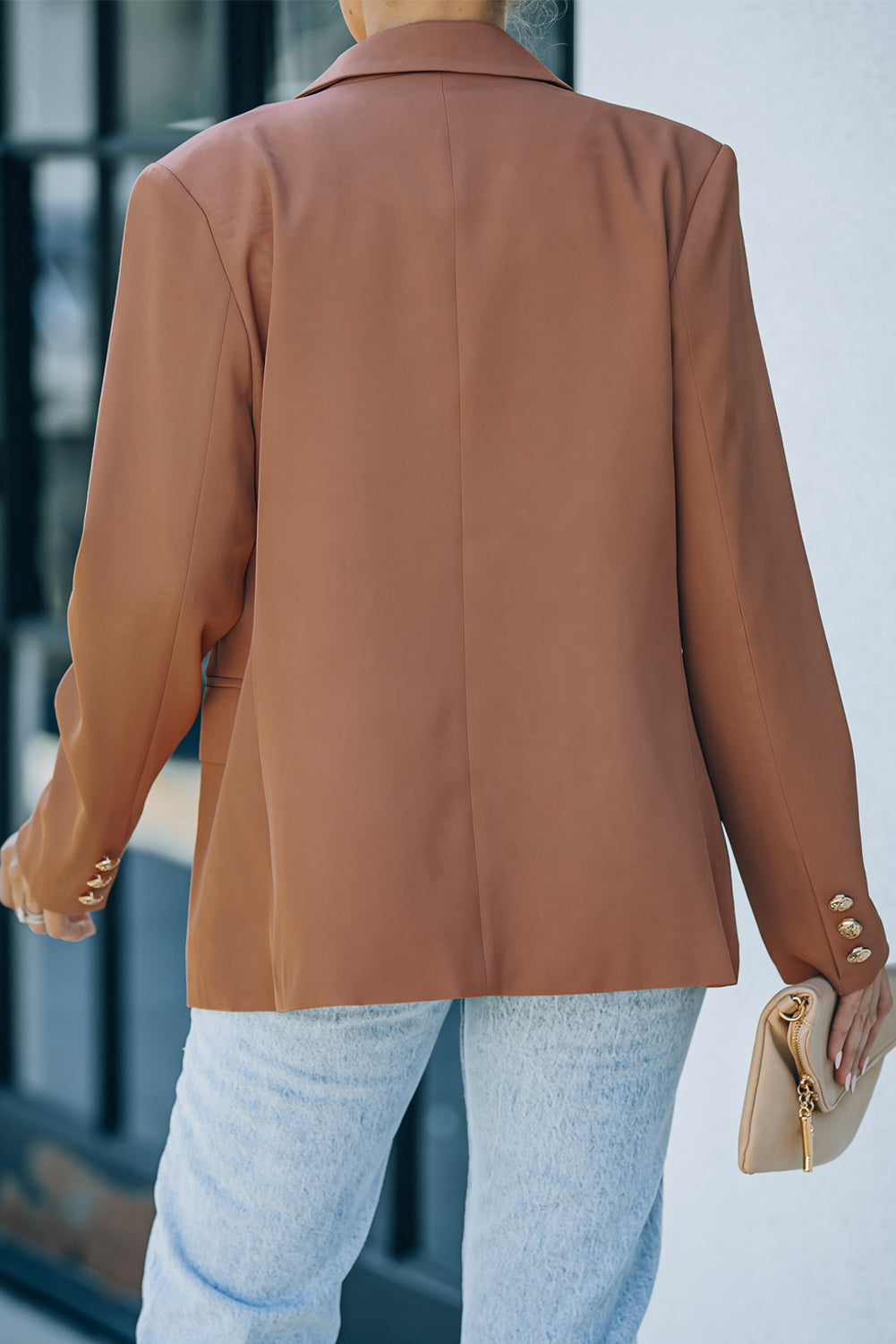 Double-Breasted Lapel Collar Long-Sleeve Blazer