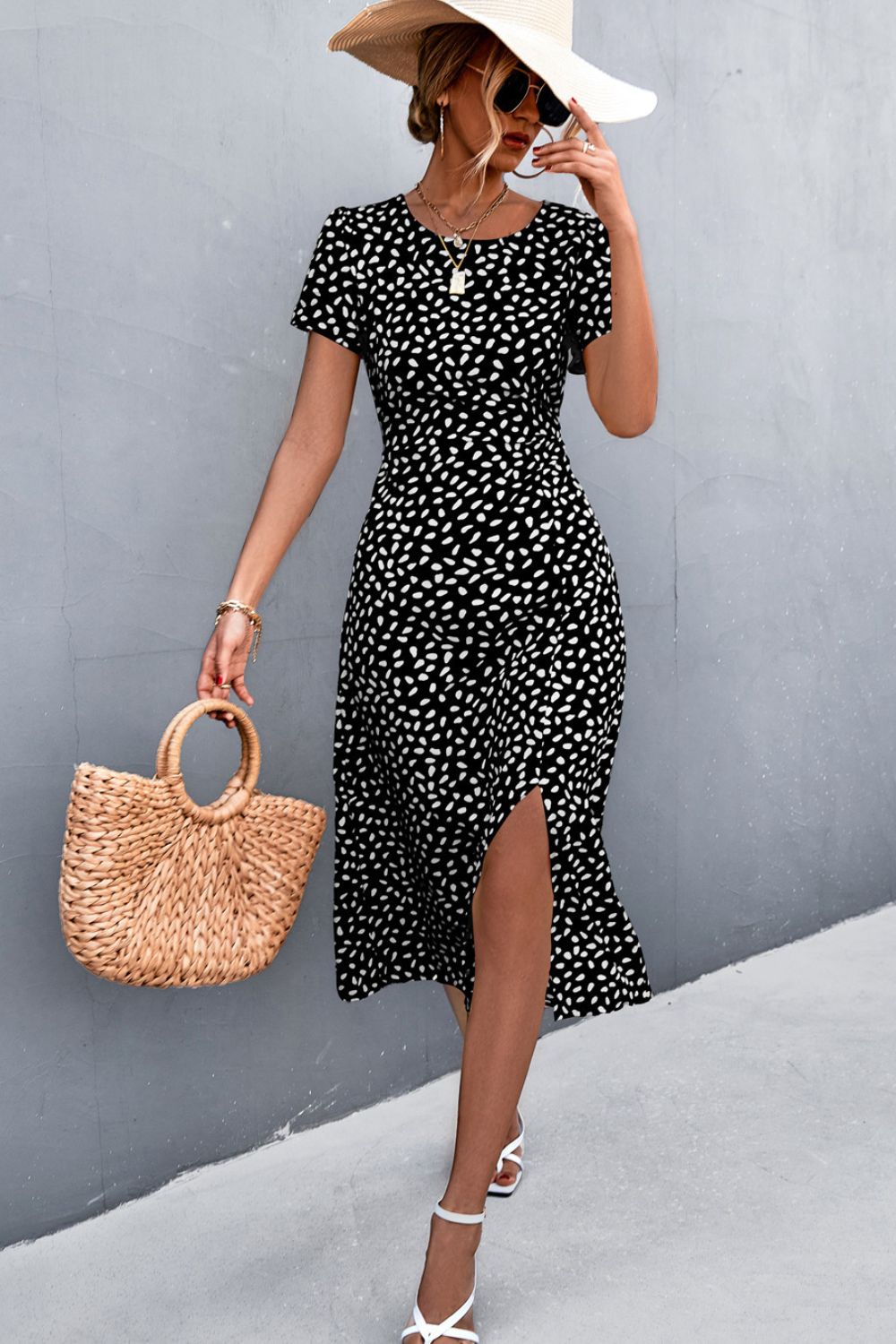 printed slit cutout midi dress (belt not included)