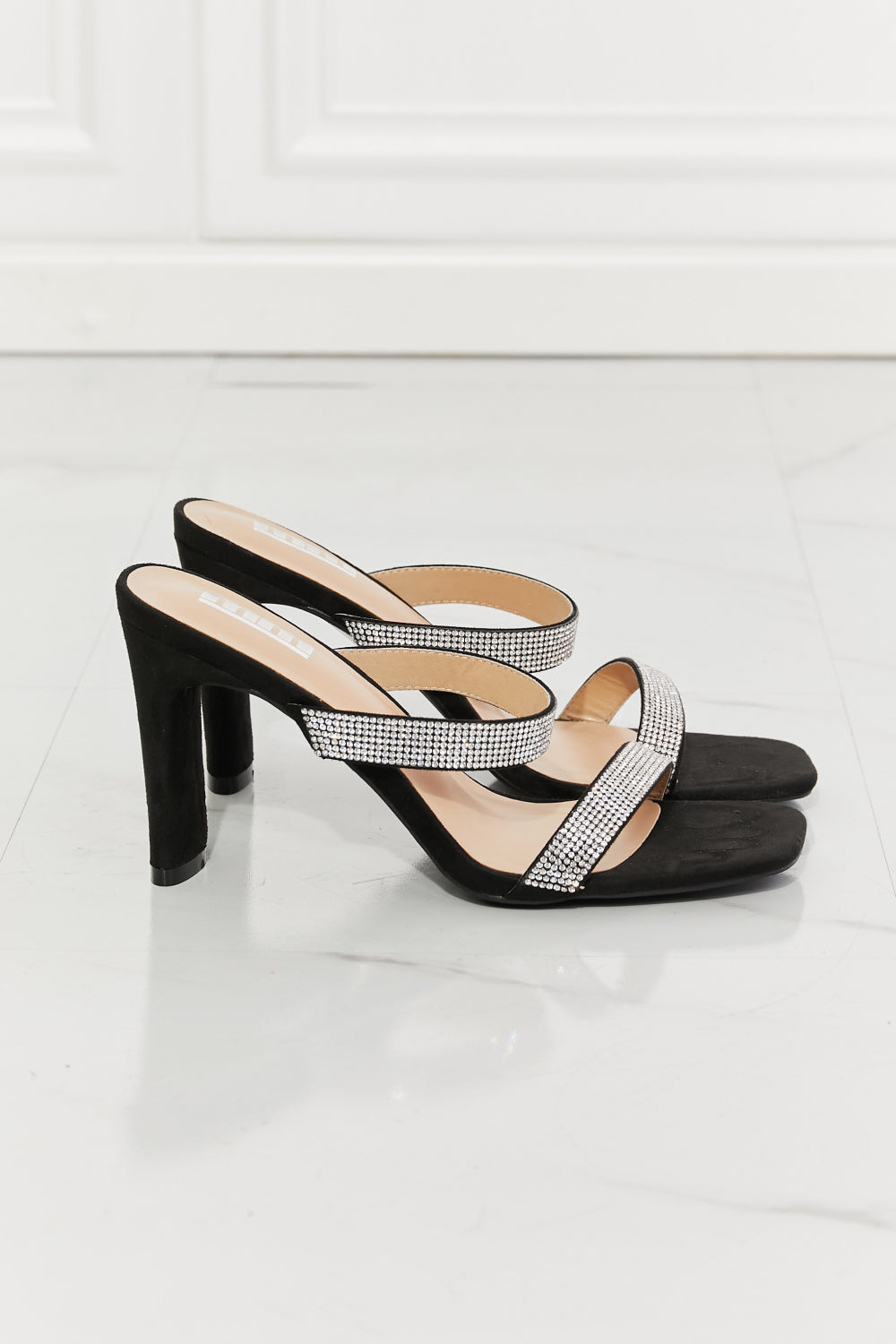 Leave a Little Sparkle Rhinestone Black Block Heel Sandals