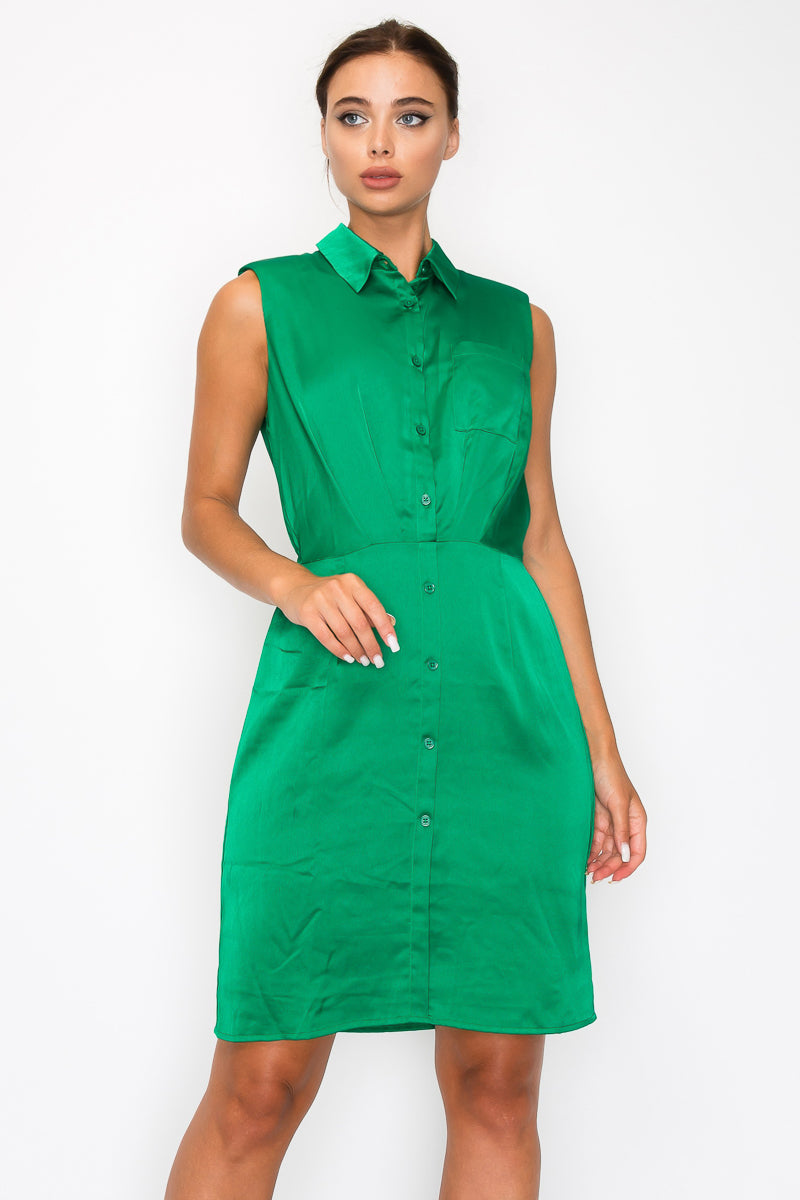 Button-Down Pleated Shirt Dress