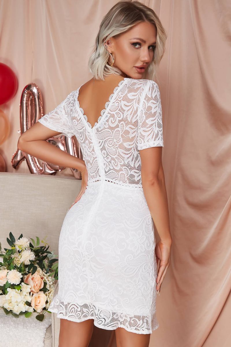Lace Plunge Zip-Back Mini Dress