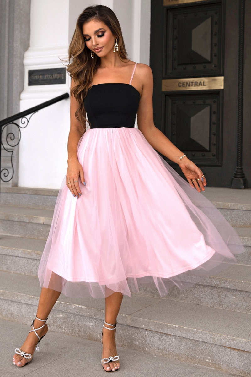 Two-Tone Spaghetti Strap Mesh Dress