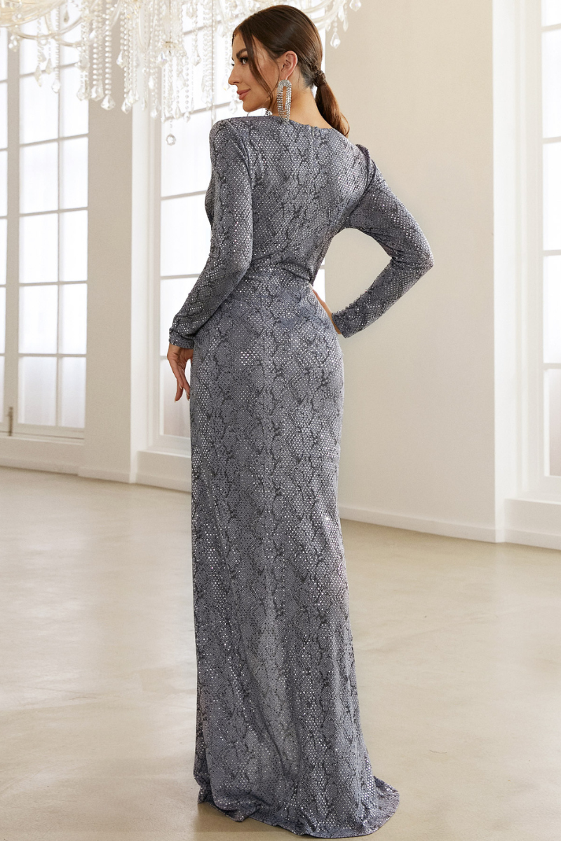 Snakeskin Print Glitter Twist Front Split Dress
