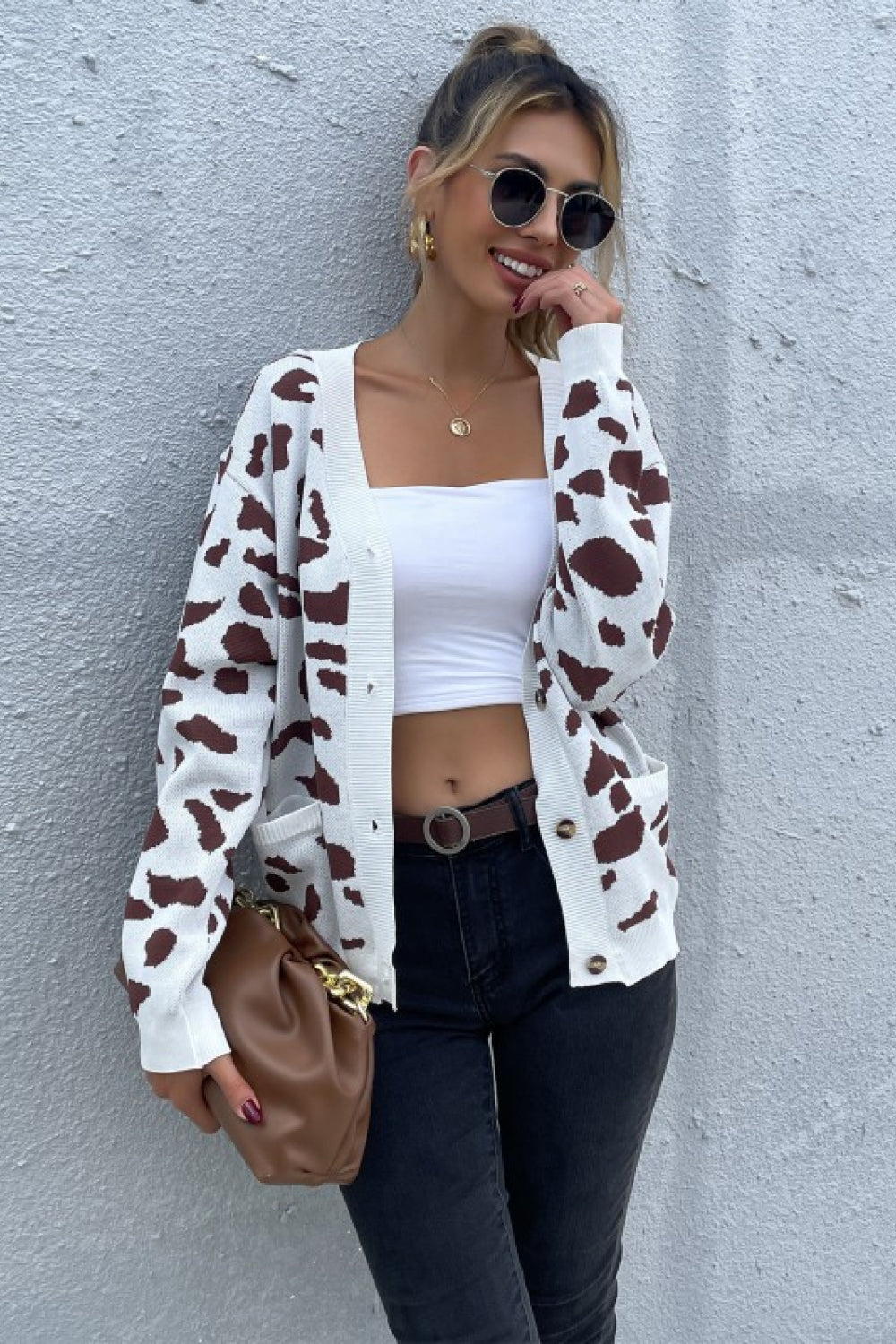 Animal Print Button Front Cardigan