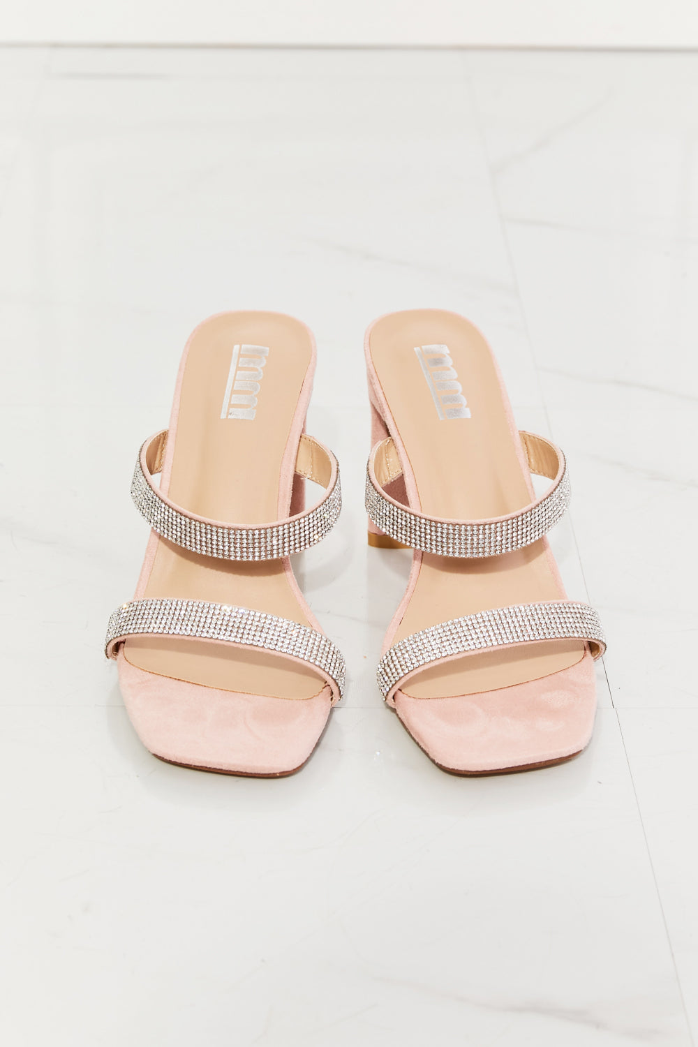 Leave a Little Sparkle Rhinestone Pink Block Heel Sandals