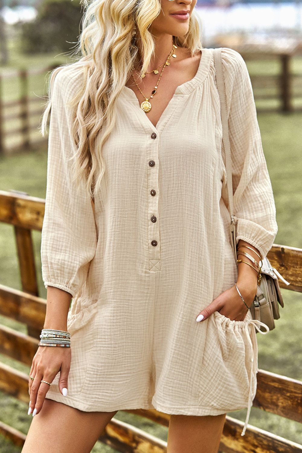 Textured Notched Neck Romper