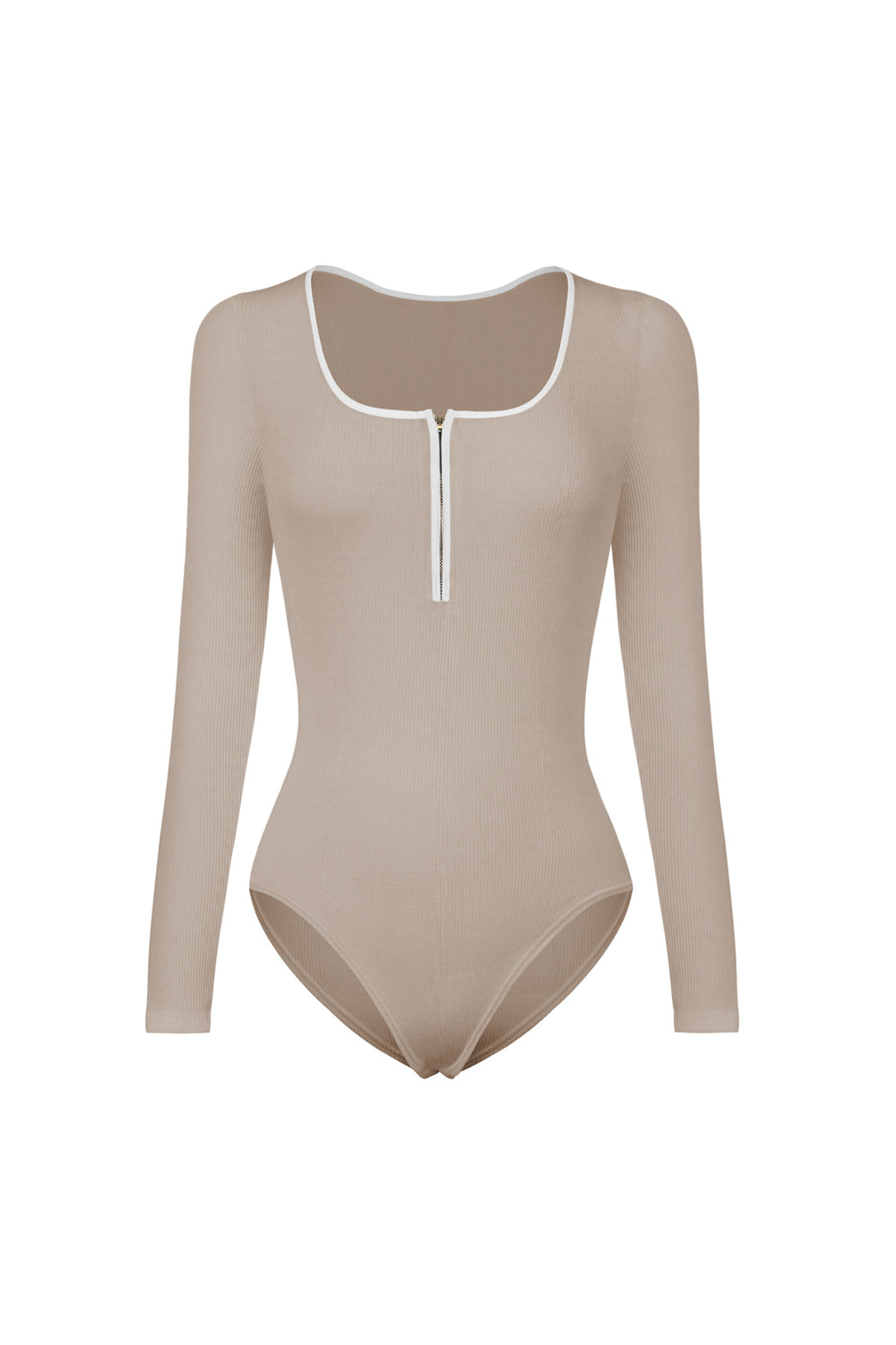 Contrast Trim Ribbed Long-Sleeve Bodysuit