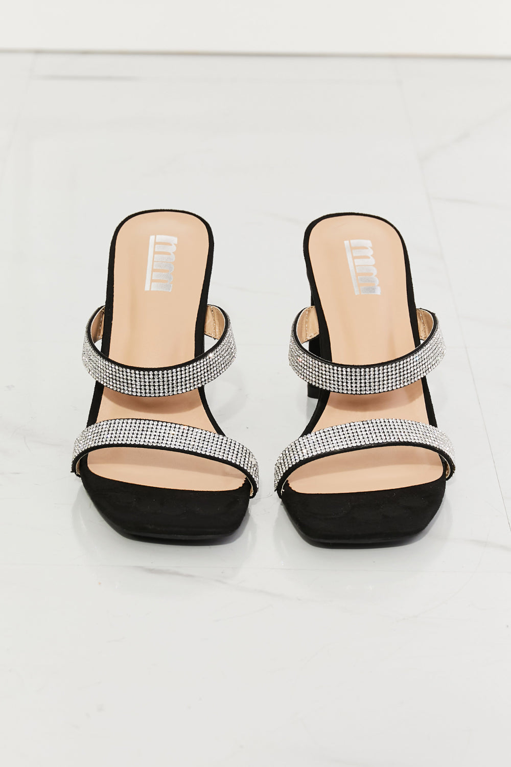 Leave a Little Sparkle Rhinestone Black Block Heel Sandals