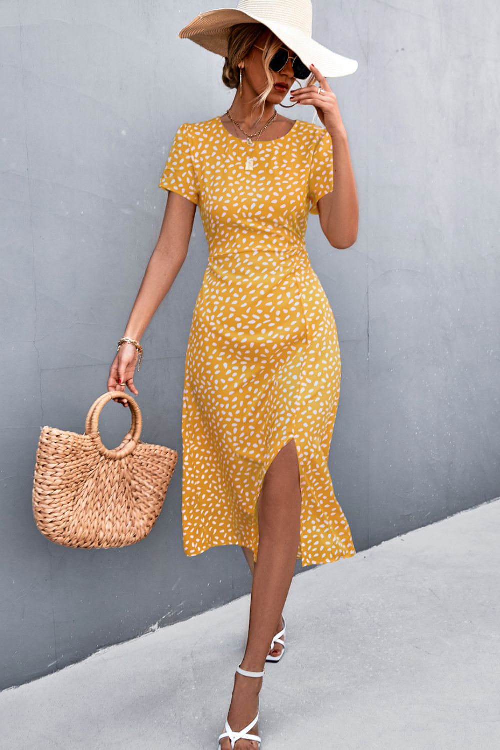 printed slit cutout midi dress (belt not included)