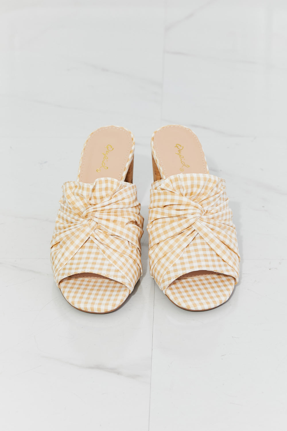 Freshly Picked Twist Peep Toe Block Heel Mule