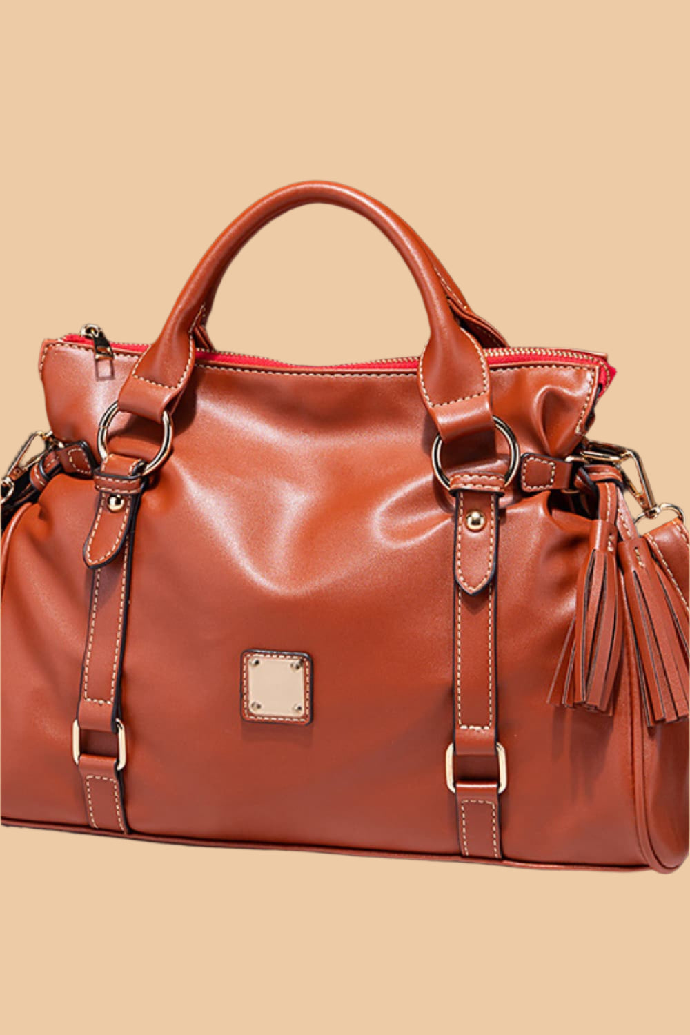 Leather Handbag with Tassels.
