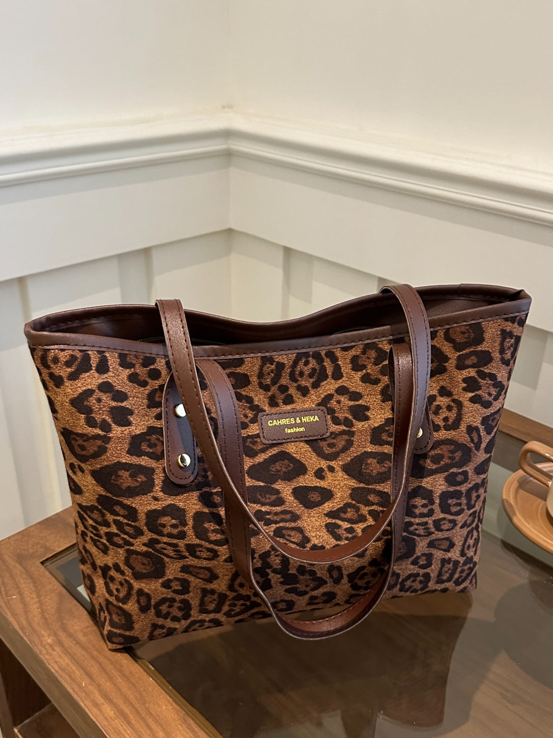 Serenity Leopard Polyester Tote Bag.