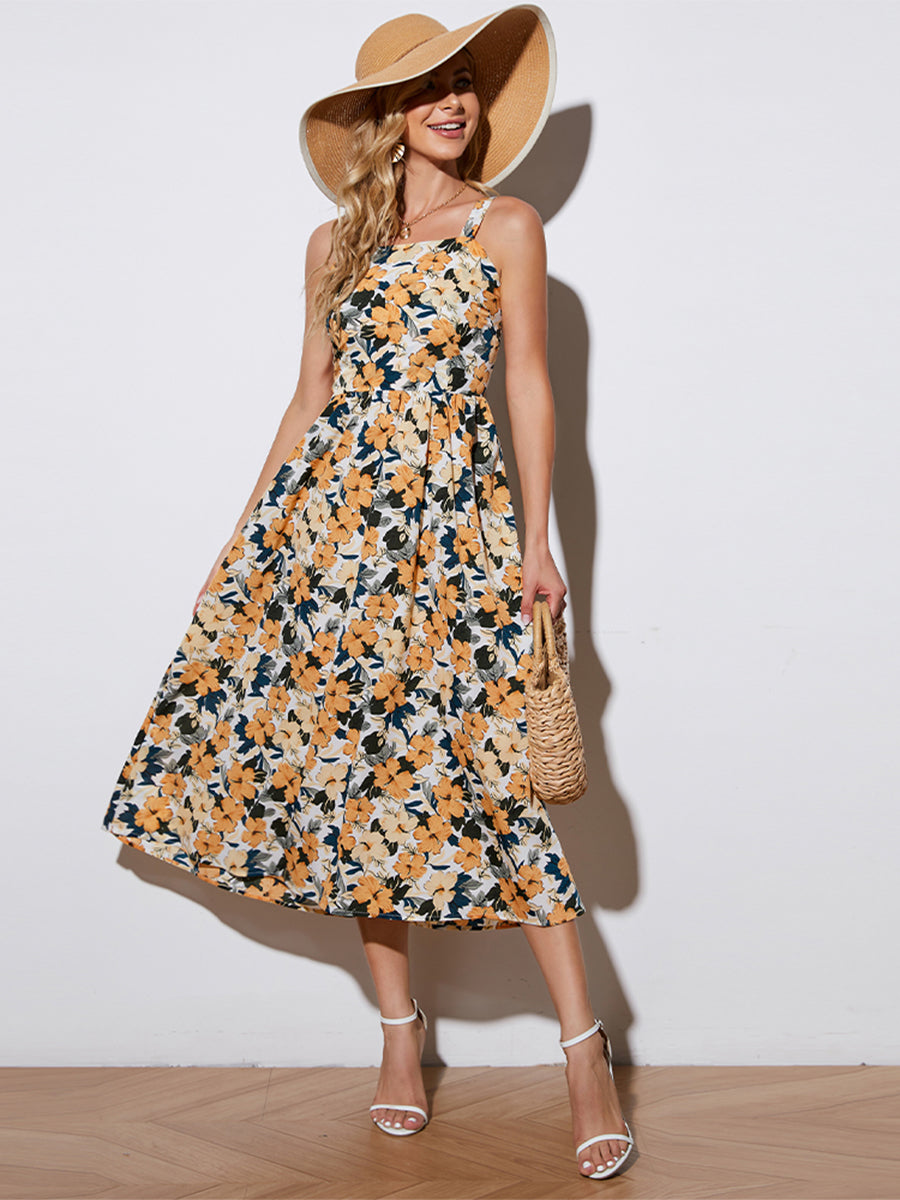 Serenity Floral Tie-Back Sleeveless Midi Dress.