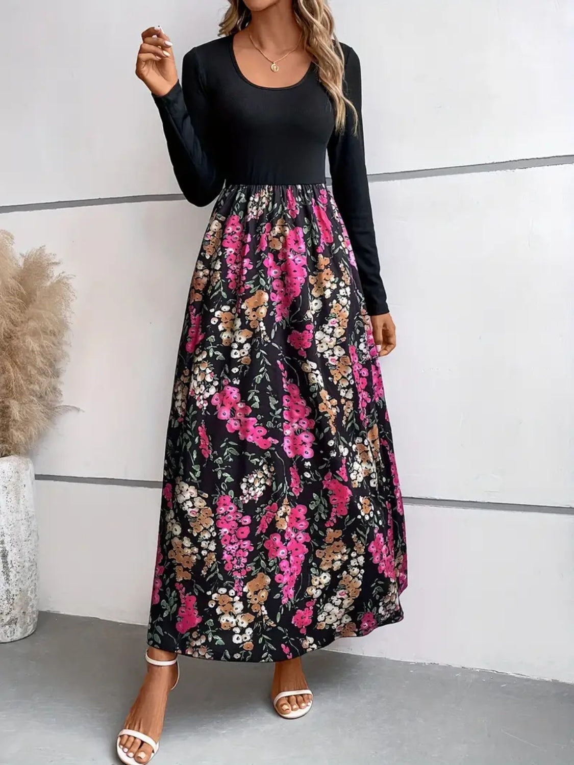 Serenity Floral Round Neck Long Sleeve Maxi Dress.