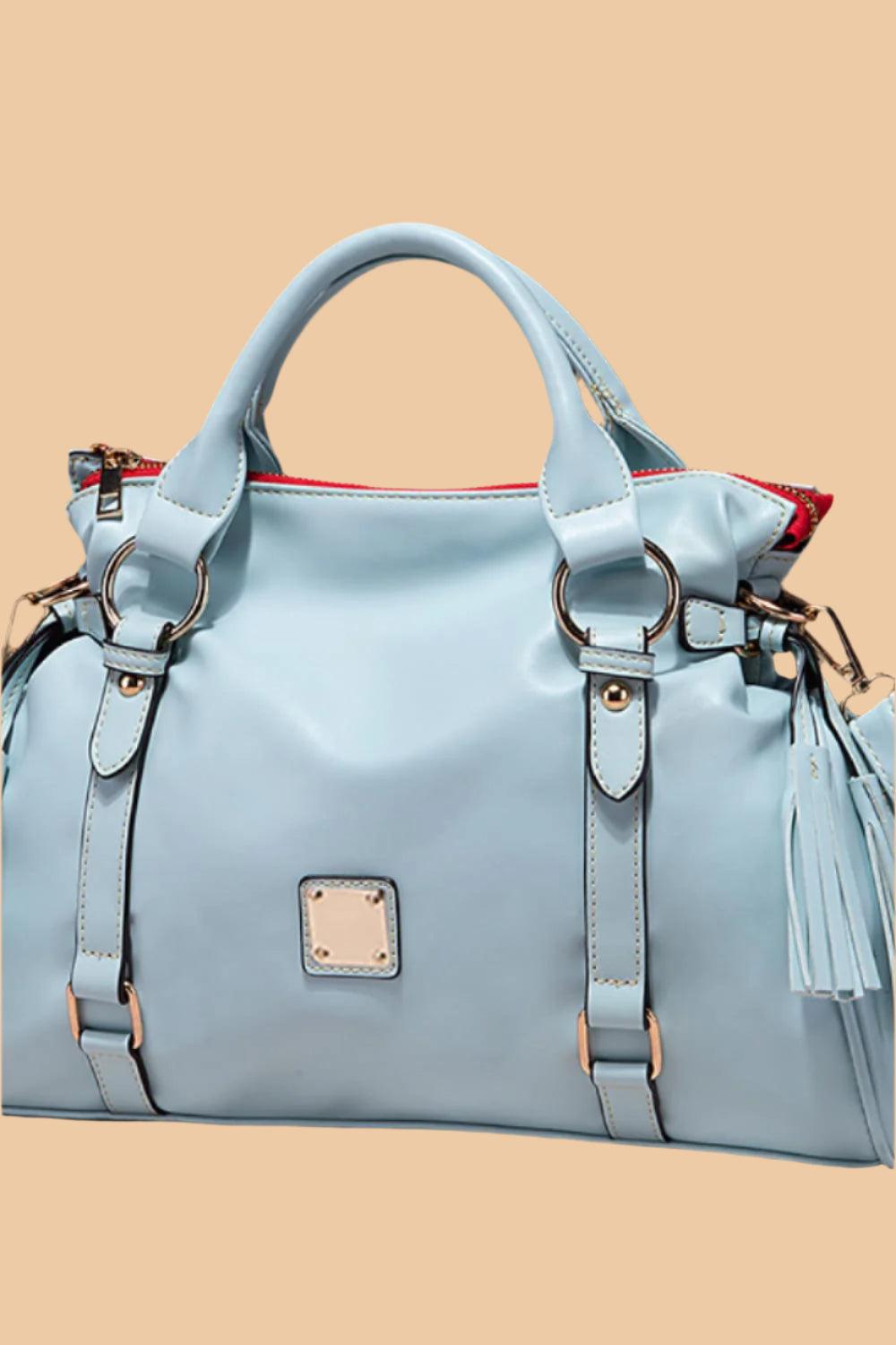 Leather Handbag with Tassels.