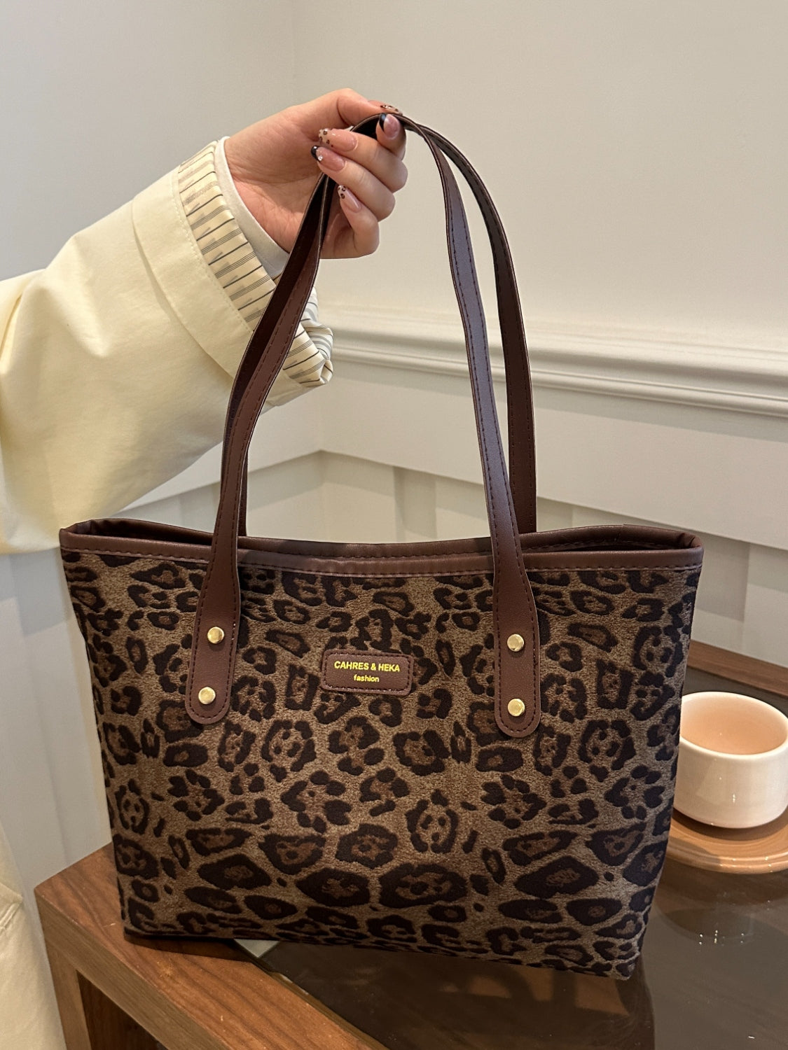 Serenity Leopard Polyester Tote Bag.