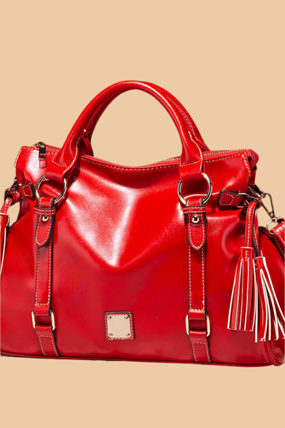 Leather Handbag with Tassels.