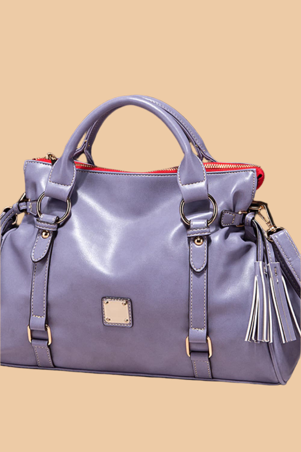 Leather Handbag with Tassels.