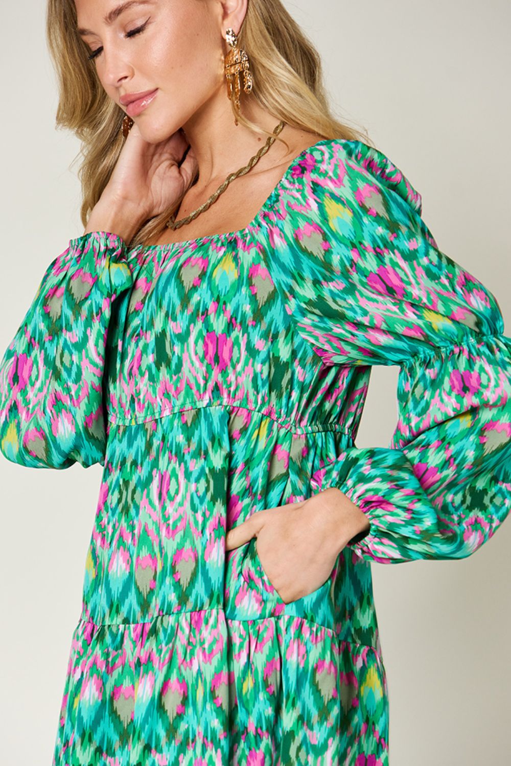Printed Long Sleeve Dress.