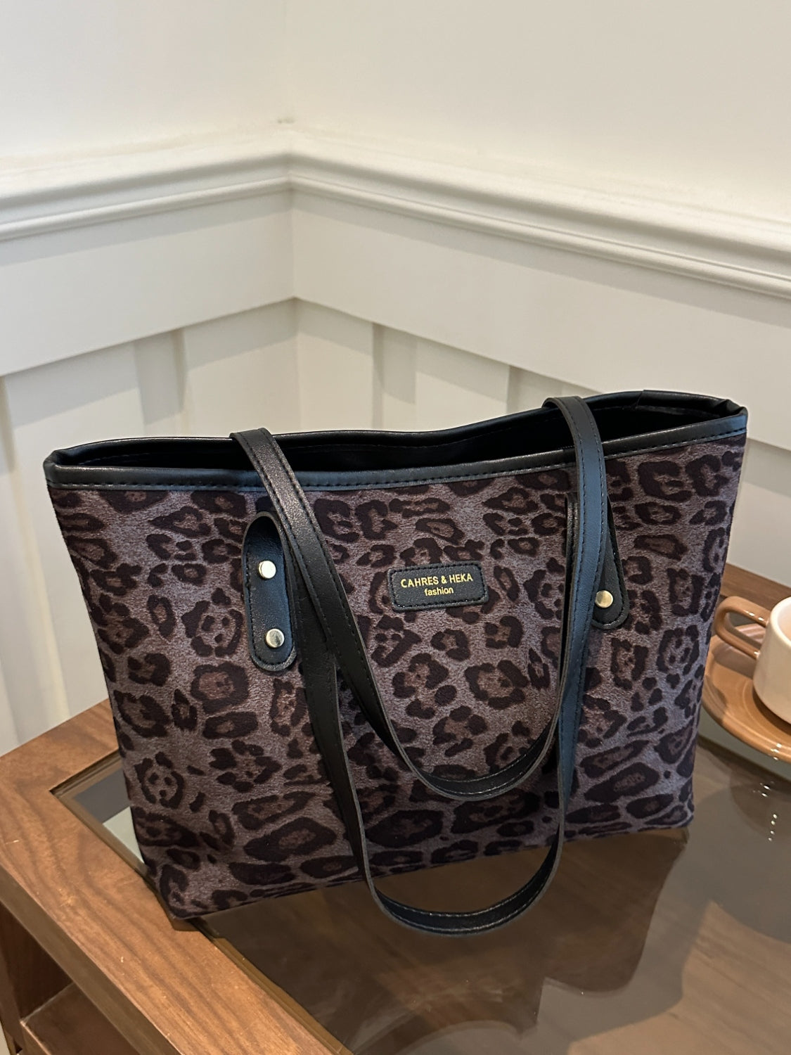 Serenity Leopard Polyester Tote Bag.