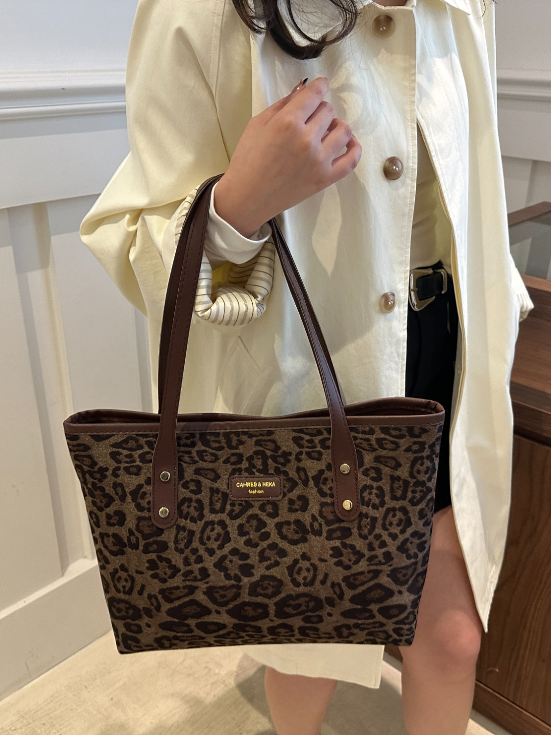 Serenity Leopard Polyester Tote Bag.