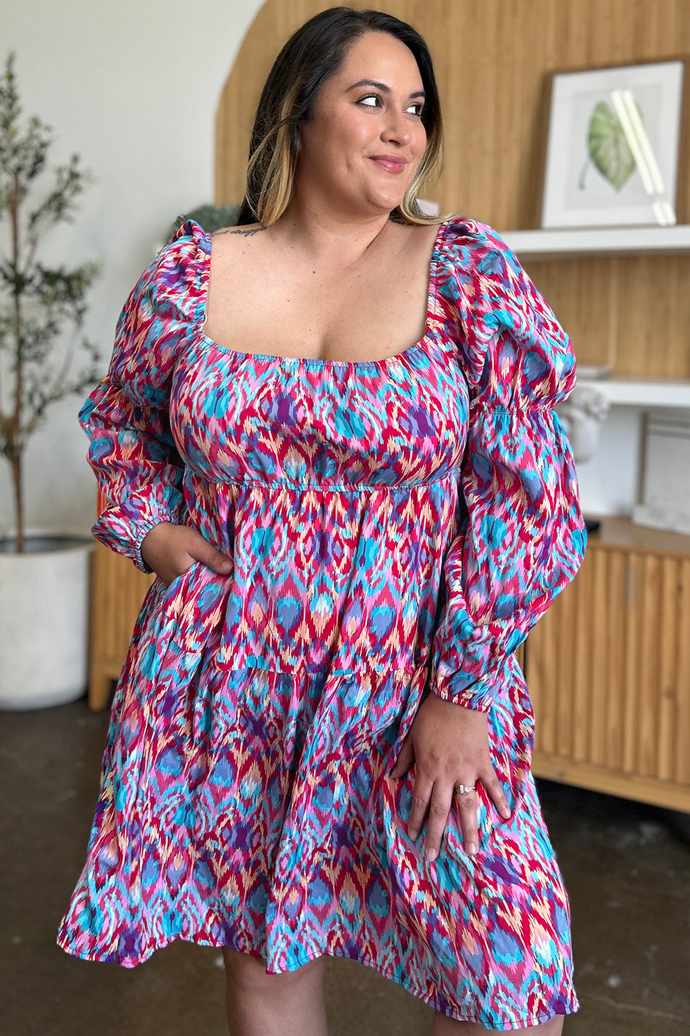 Printed Long Sleeve Dress.