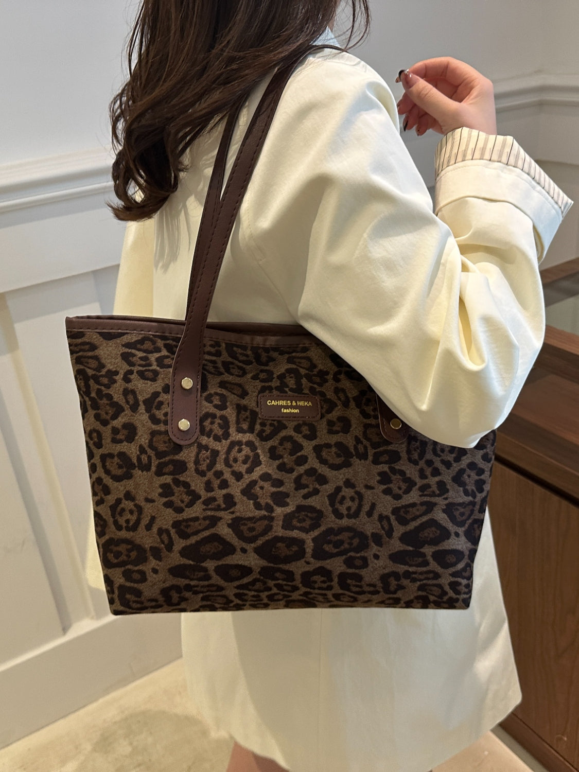 Serenity Leopard Polyester Tote Bag.