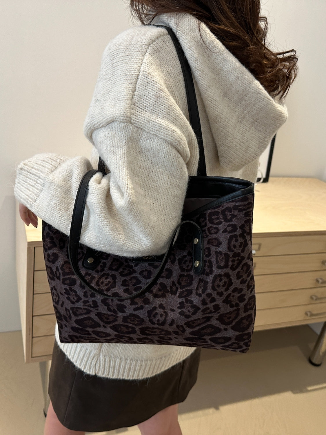 Serenity Leopard Polyester Tote Bag.