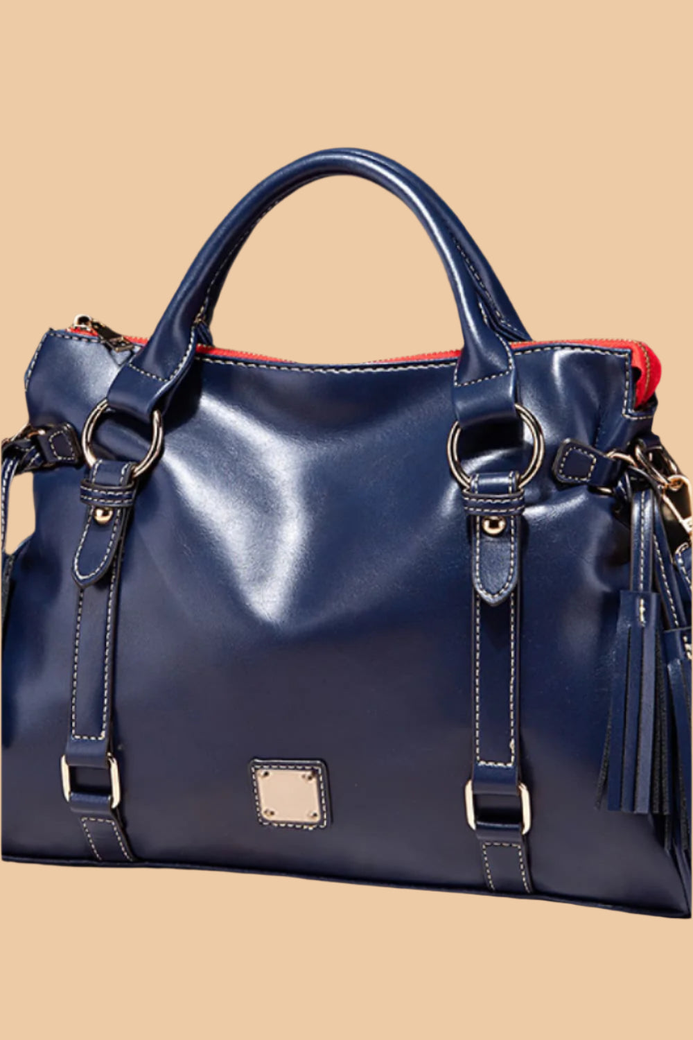 Leather Handbag with Tassels.