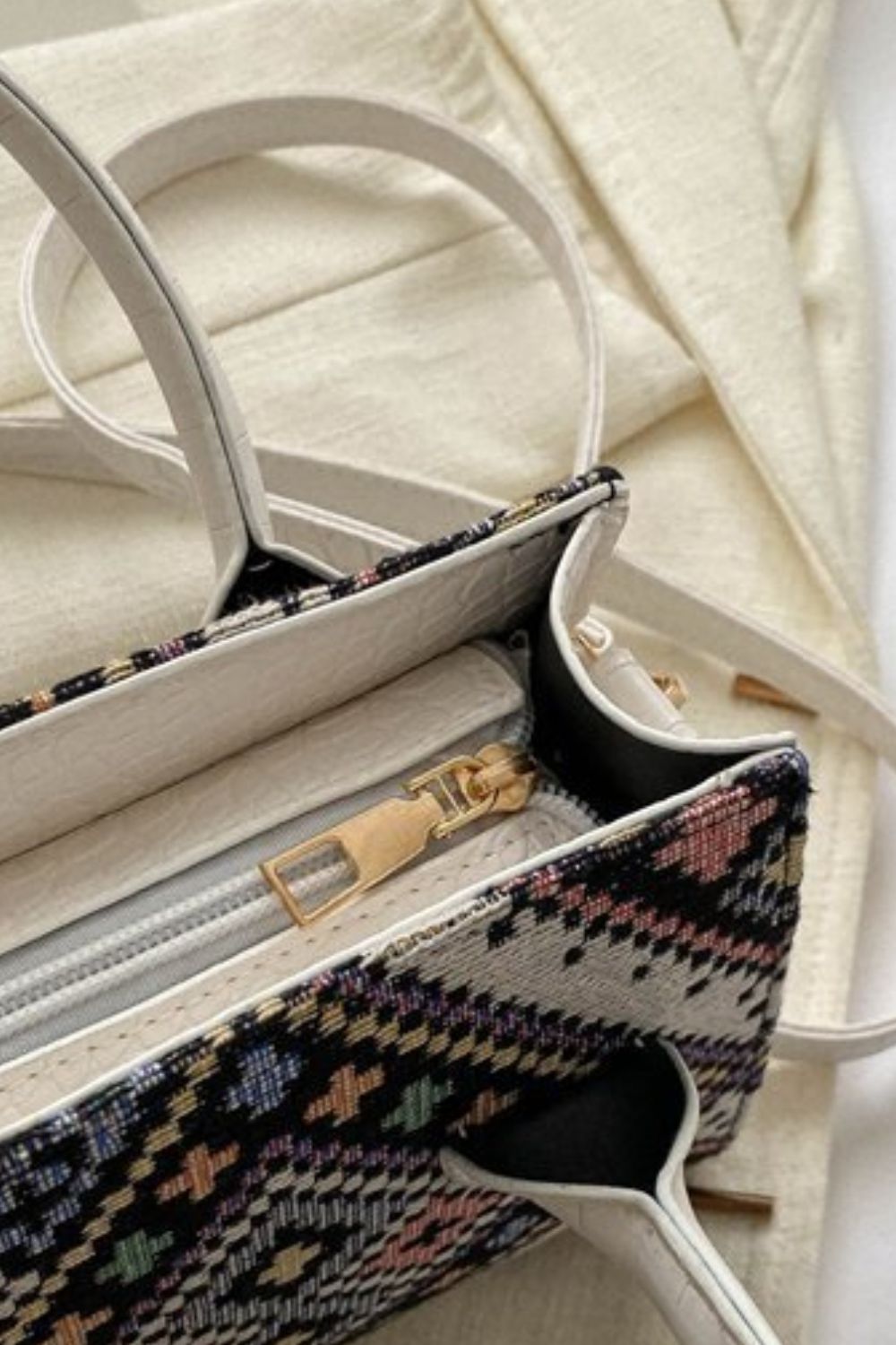 Geometric Leather Strap Handbag.