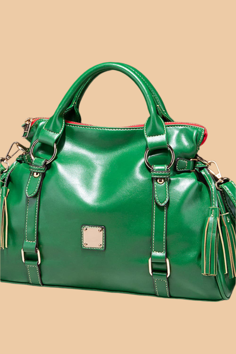 Leather Handbag with Tassels.