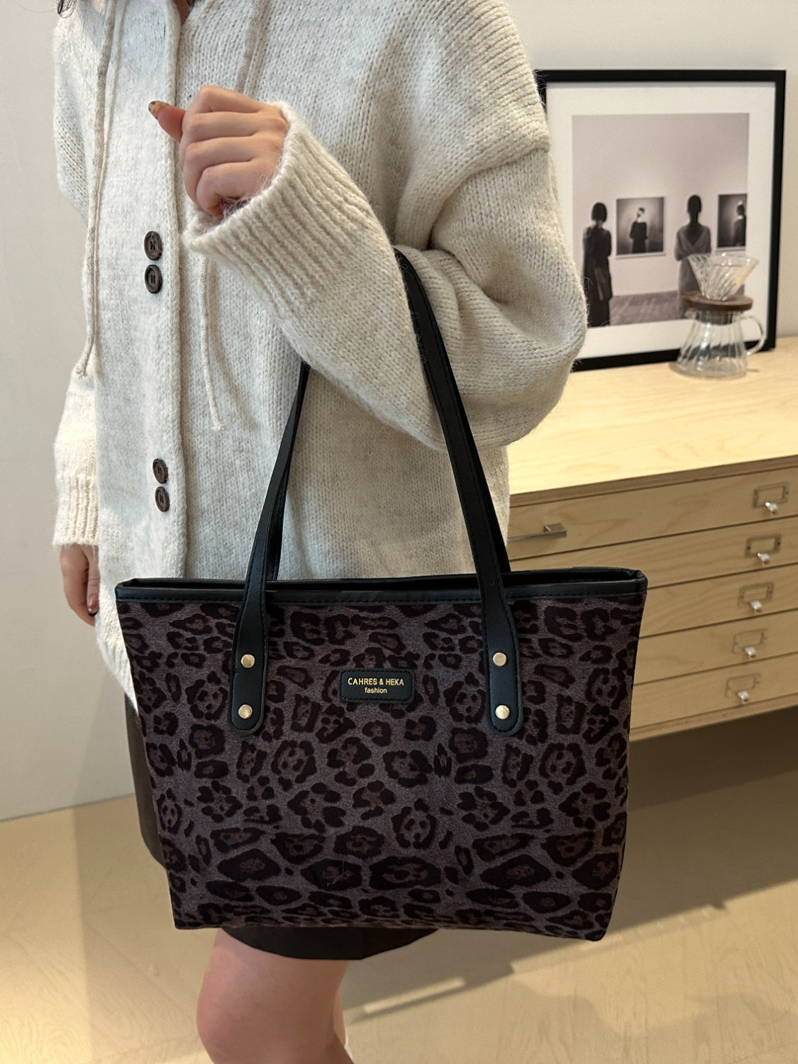 Serenity Leopard Polyester Tote Bag.