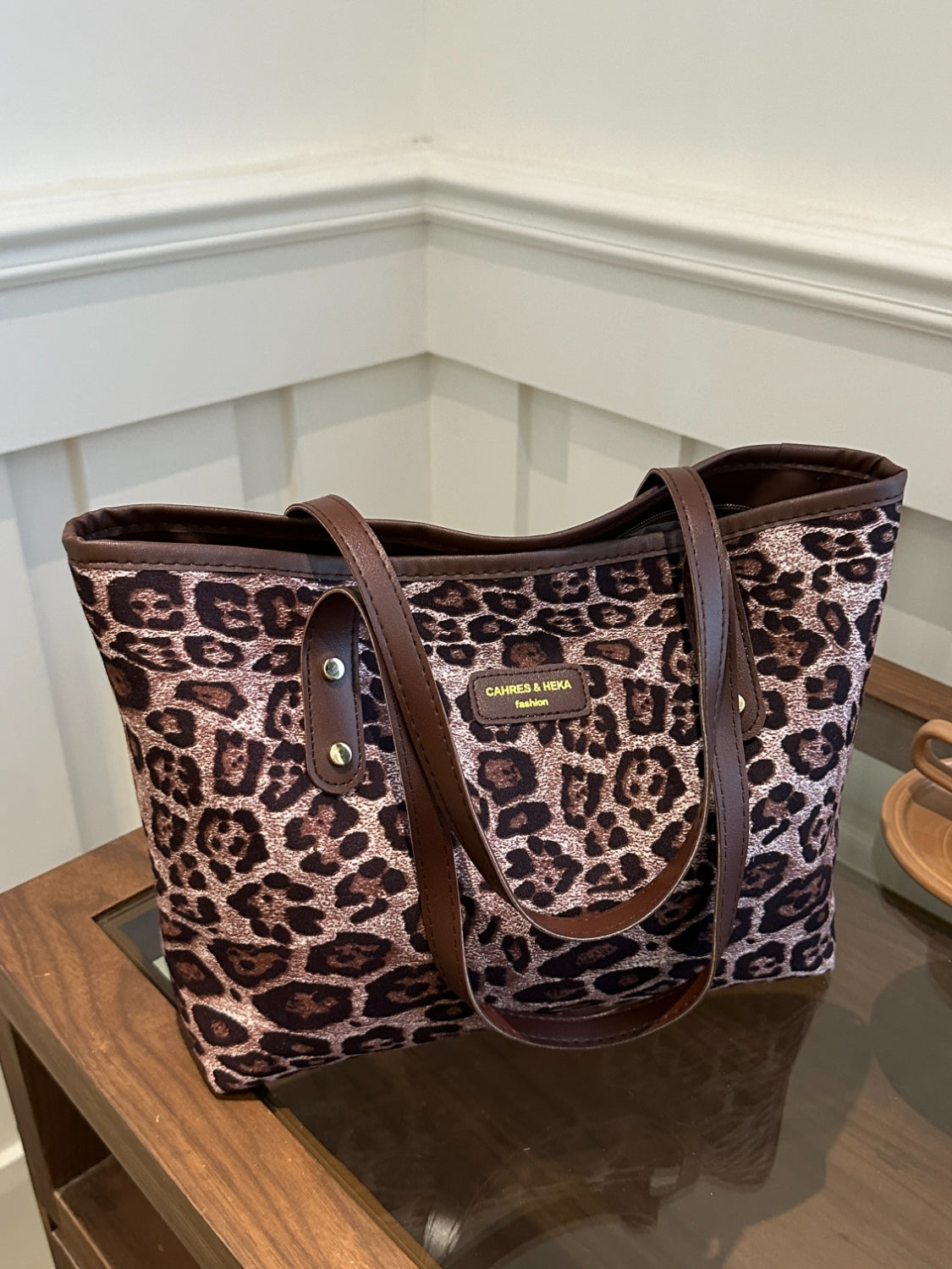 Serenity Leopard Polyester Tote Bag.