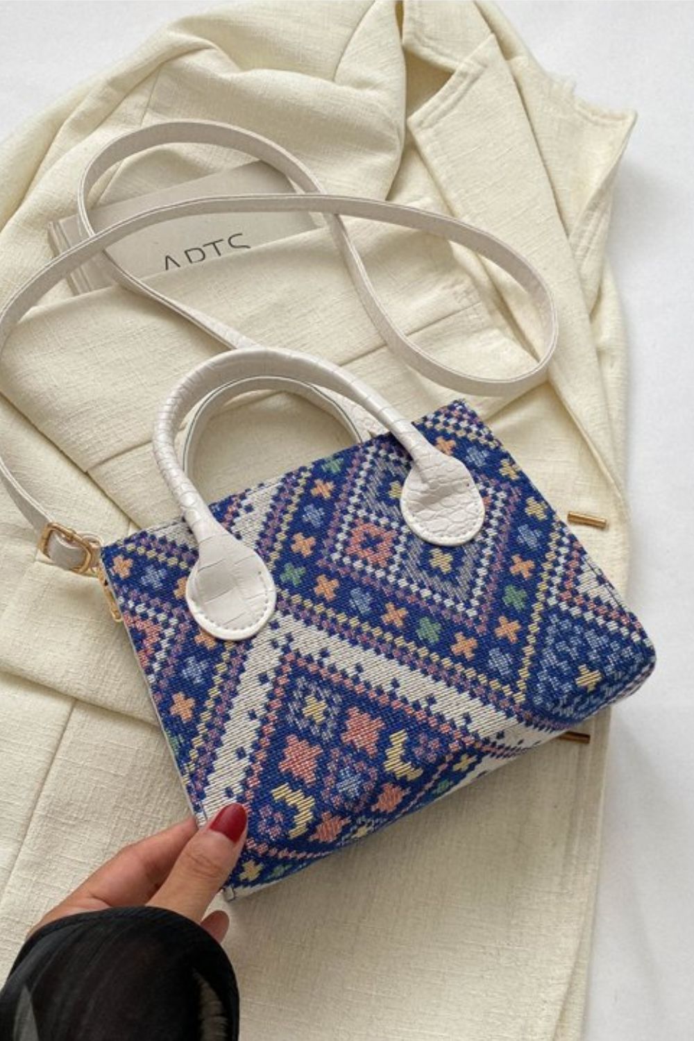 Geometric Leather Strap Handbag.