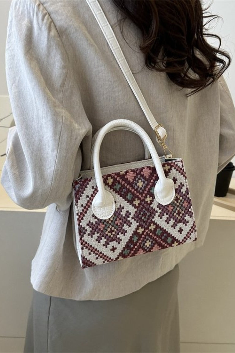 Geometric Leather Strap Handbag.